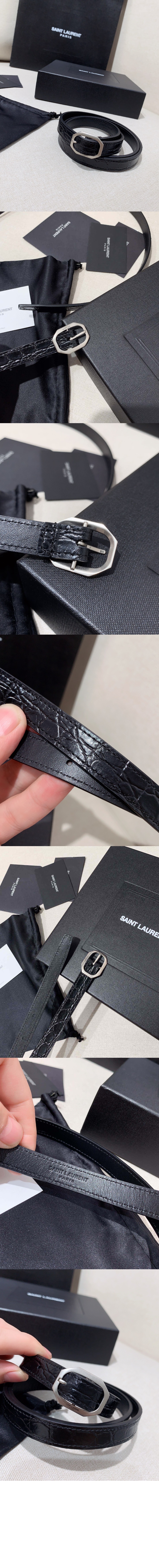미러급레플리카사이트 | 명품레플리카 전문 쇼핑몰  | 퍼스트원 - 크로커다일 엠보스드 가죽 소재의 프레임 버클 슬림 벨트 732560 > 생로랑