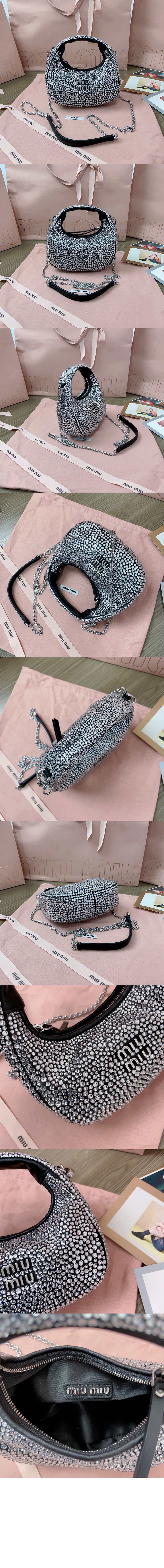 미러급레플리카사이트 | 명품레플리카 전문 쇼핑몰  | 퍼스트원 - 완더 세틴 크리스털 미니 호보 백 5BP078 > 미우미우