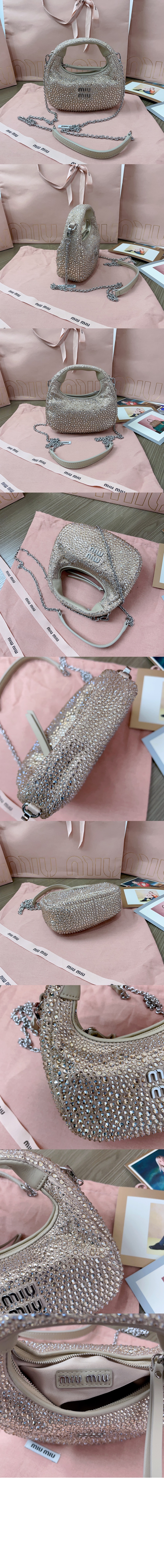 미러급레플리카사이트 | 명품레플리카 전문 쇼핑몰  | 퍼스트원 - 완더 세틴 크리스털 미니 호보 백 5BP078 > 미우미우