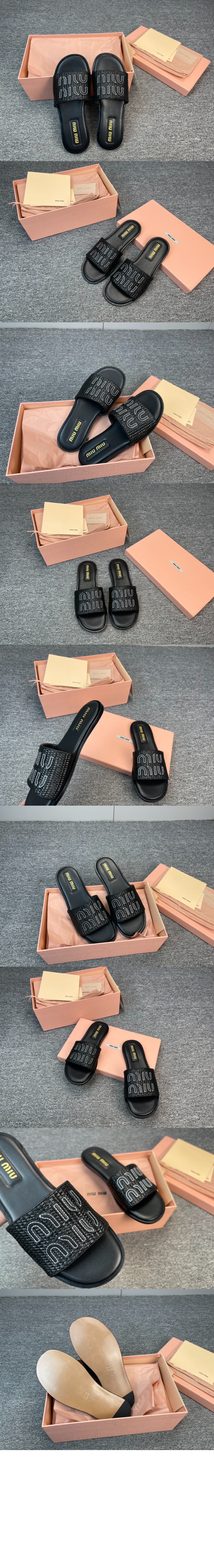 미러급레플리카사이트 | 명품레플리카 전문 쇼핑몰  | 퍼스트원 - 라피아 효과 우븐 패브릭 슬라이드 5XX644 > 미우미우