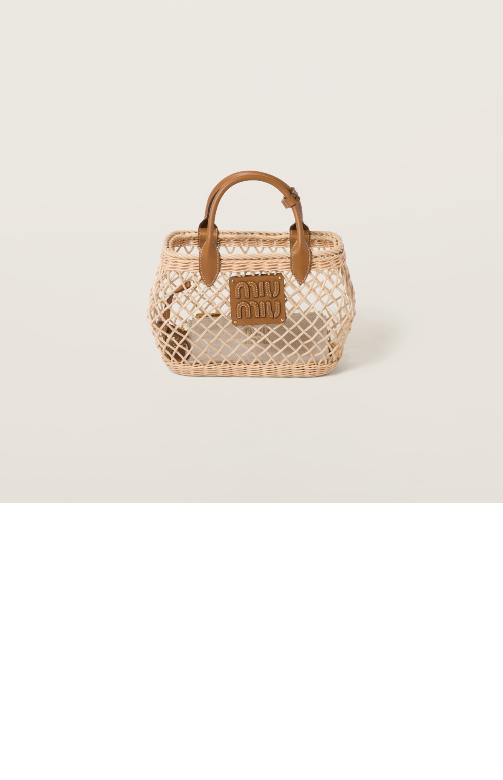 미러급레플리카사이트 | 명품레플리카 전문 쇼핑몰  | 퍼스트원 - 가죽 트림 우븐 패브릭 핸드백 5BA286 > 미우미우