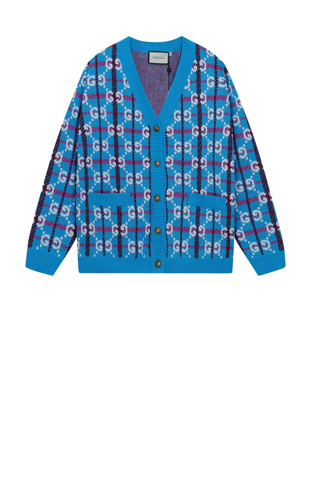 미러급레플리카사이트 | 명품레플리카 전문 쇼핑몰  | 퍼스트원 - GG 로고 체크 소프트 울 브이넥 가디건 > 구찌