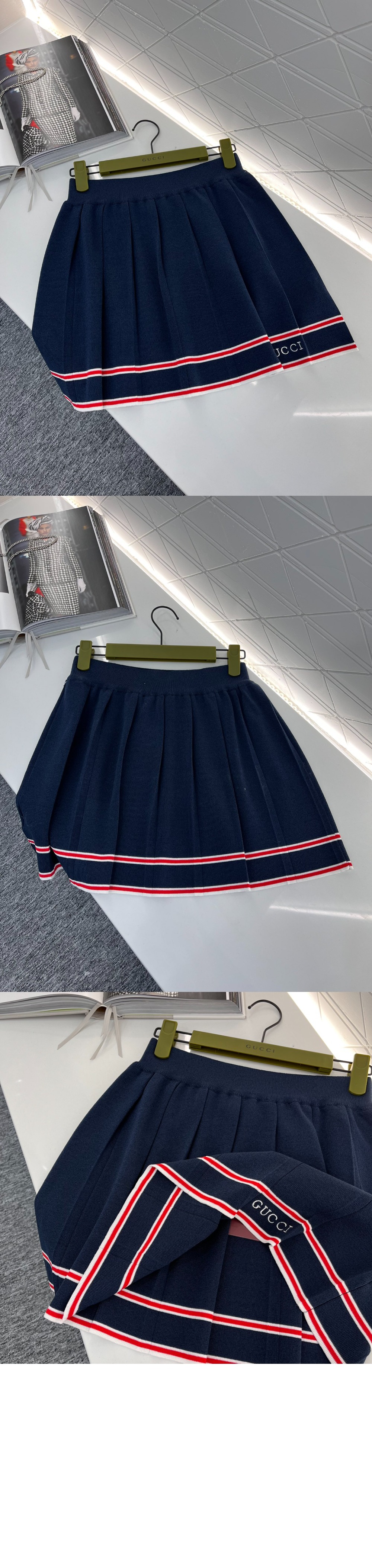 미러급레플리카사이트 | 명품레플리카 전문 쇼핑몰  | 퍼스트원 - 스트라이프 트리밍 플리츠 스커트 > 구찌