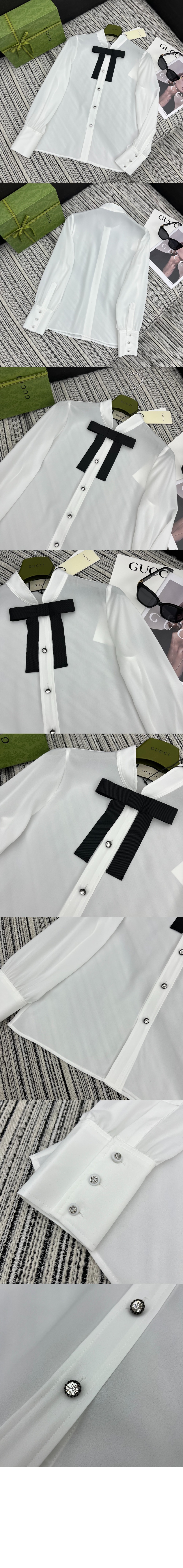 미러급레플리카사이트 | 명품레플리카 전문 쇼핑몰  | 퍼스트원 - 리본 타이 실크 셔츠 > 구찌