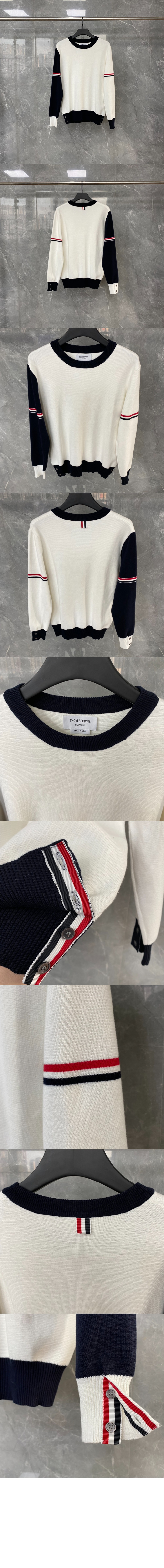 미러급레플리카사이트 | 명품레플리카 전문 쇼핑몰  | 퍼스트원 - 밀라노 스티치 바이컬러 크루넥 풀오버 > 톰브라운