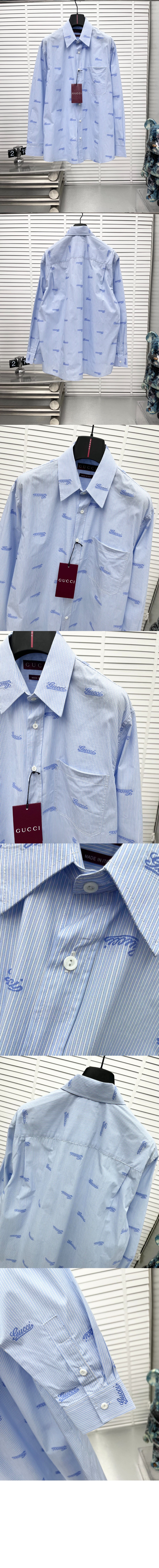 미러급레플리카사이트 | 명품레플리카 전문 쇼핑몰  | 퍼스트원 - 자수 스트라이프 코튼 셔츠 > 구찌