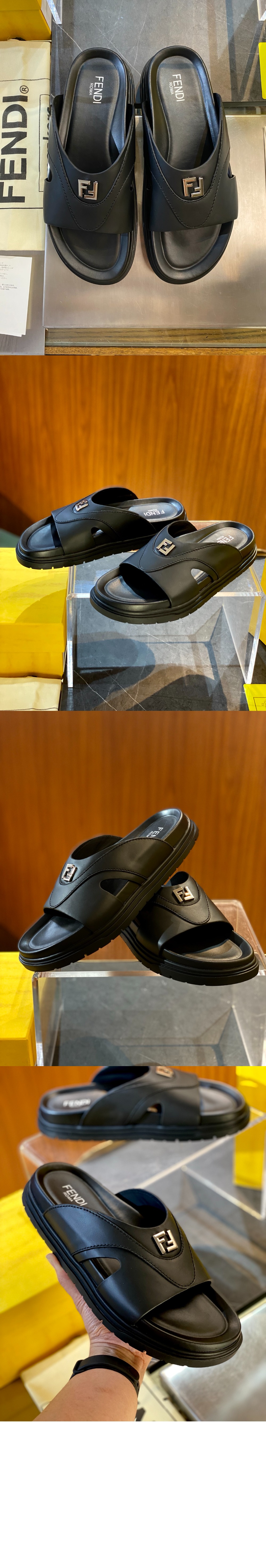 미러급레플리카사이트 | 명품레플리카 전문 쇼핑몰  | 퍼스트원 - 스퀘어드 FF 레더 슬리퍼 7X1673 > 펜디