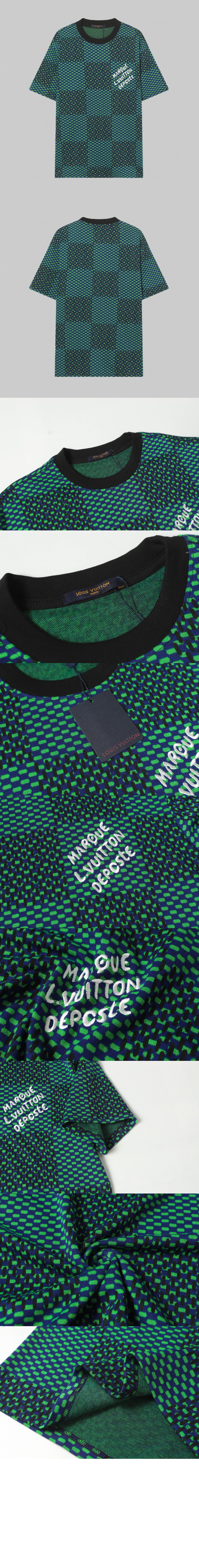 미러급레플리카사이트 | 명품레플리카 전문 쇼핑몰  | 퍼스트원 - 자카드 다미에 쇼트 슬리브드 코튼 크루넥 > 루이비통