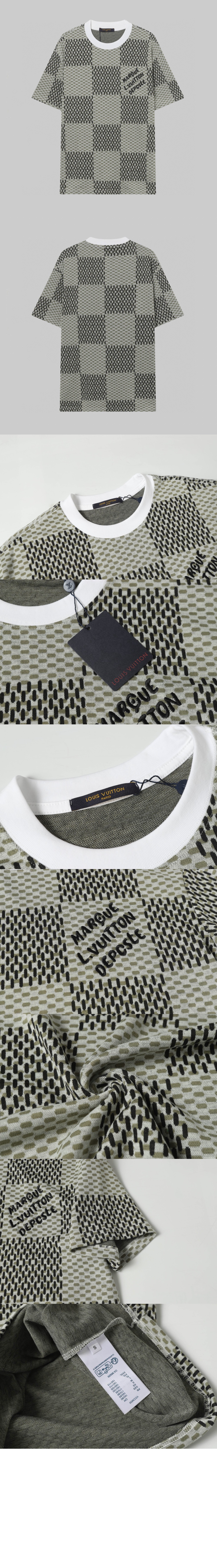 미러급레플리카사이트 | 명품레플리카 전문 쇼핑몰  | 퍼스트원 - 자카드 다미에 쇼트 슬리브드 코튼 크루넥 > 루이비통