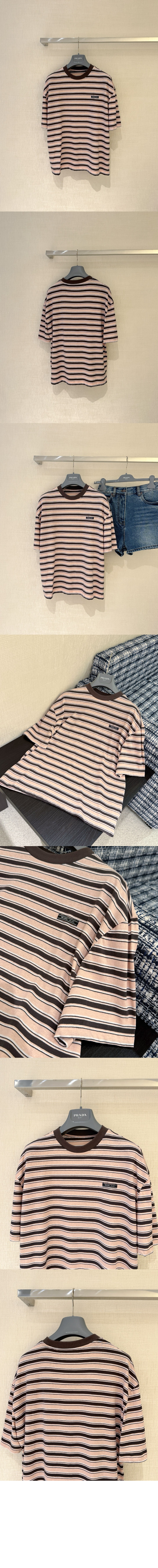 미러급레플리카사이트 | 명품레플리카 전문 쇼핑몰  | 퍼스트원 - 스트라이프 리슬 코튼 티셔츠 > 프라다