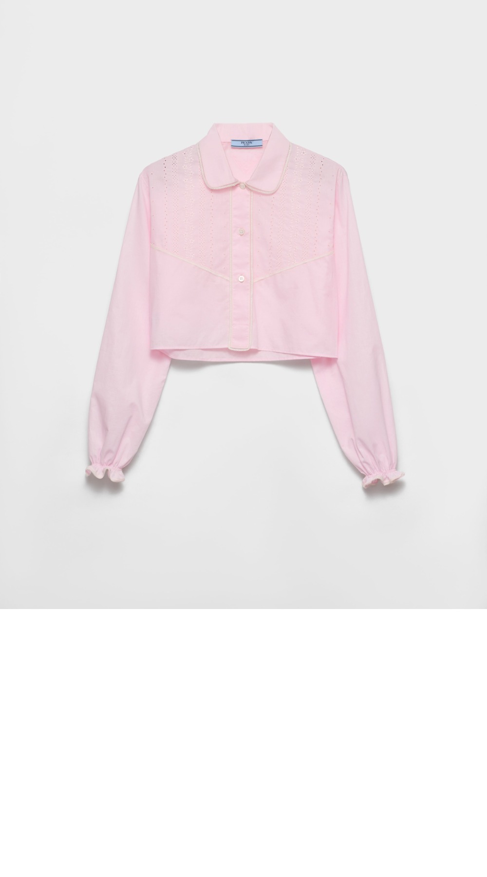 미러급레플리카사이트 | 명품레플리카 전문 쇼핑몰  | 퍼스트원 - 자수 크롭 바티스트 셔츠 > 프라다