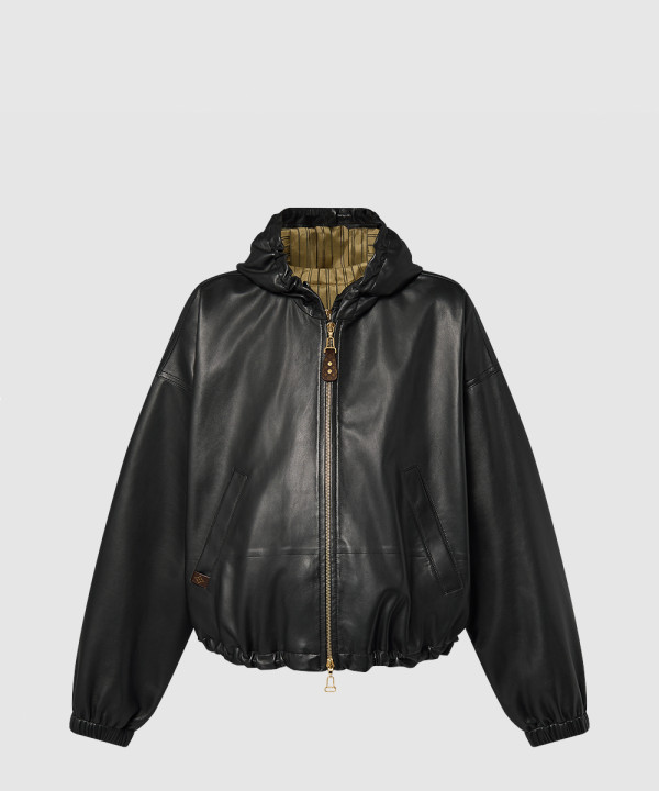레더 후디드 재킷