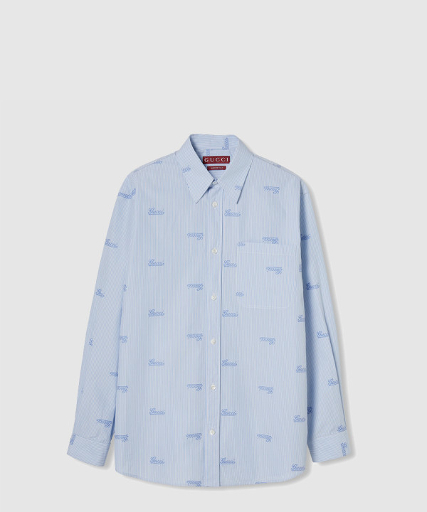 자수 스트라이프 코튼 셔츠