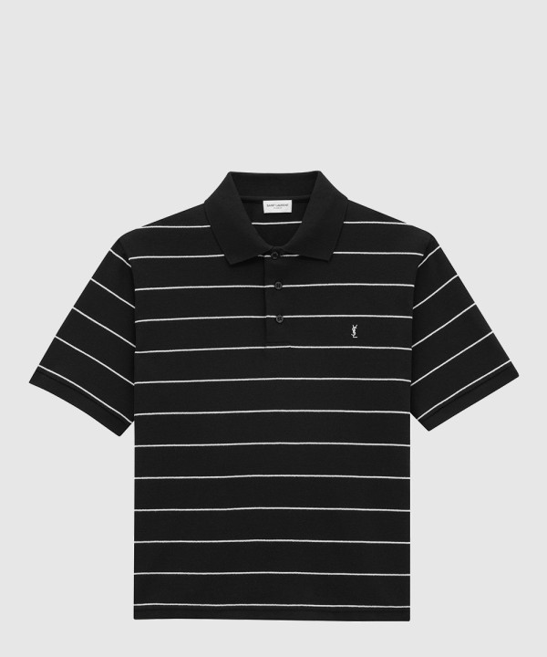 스트라이프 피케 소재의 폴로 셔츠