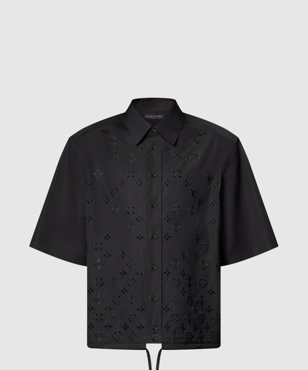 모노그램 플라워 엠브로이더드 쇼트 슬리브드 셔츠