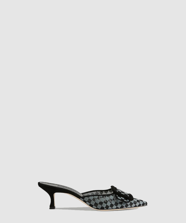 체크무늬 메시 뮬