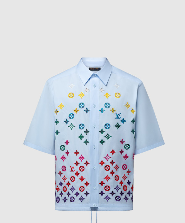 모노그램 플라워 엠브로이더드 쇼트 슬리브드 셔츠