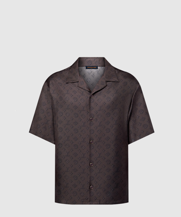 프린티드 모노그램 쇼트 슬리브드 실크 셔츠