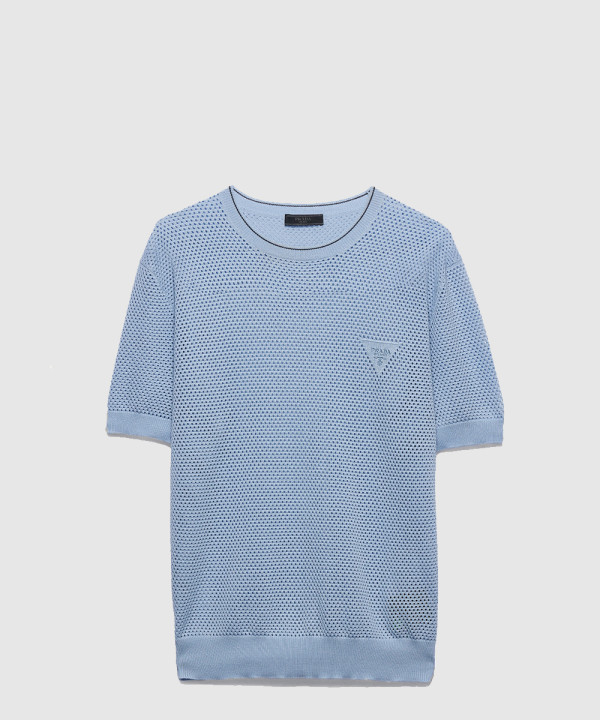 쇼트 슬리브 실크 및 코튼 스웨터