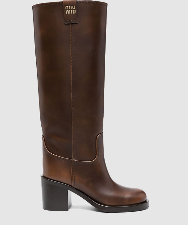 로고 디테일 레더 하이 부츠 5W967D