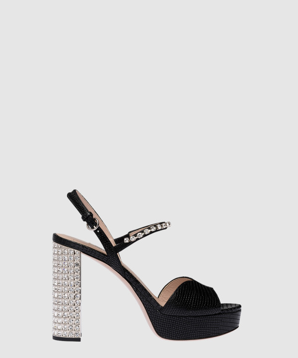 프린트 레더 플랫폼 샌들 5XP877