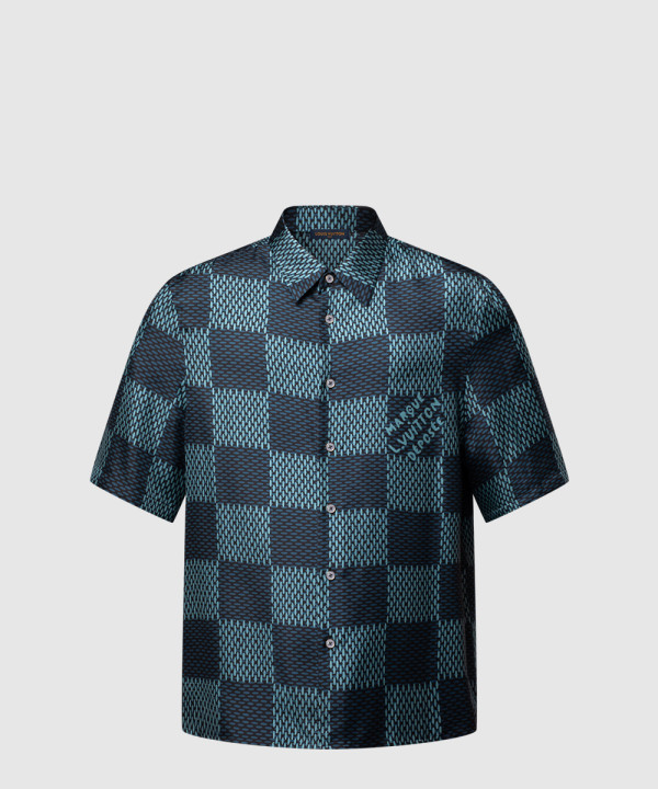 다미에 반팔 실크 셔츠