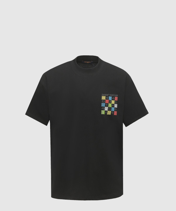 컬러 체크 모노그램 로고 반팔티