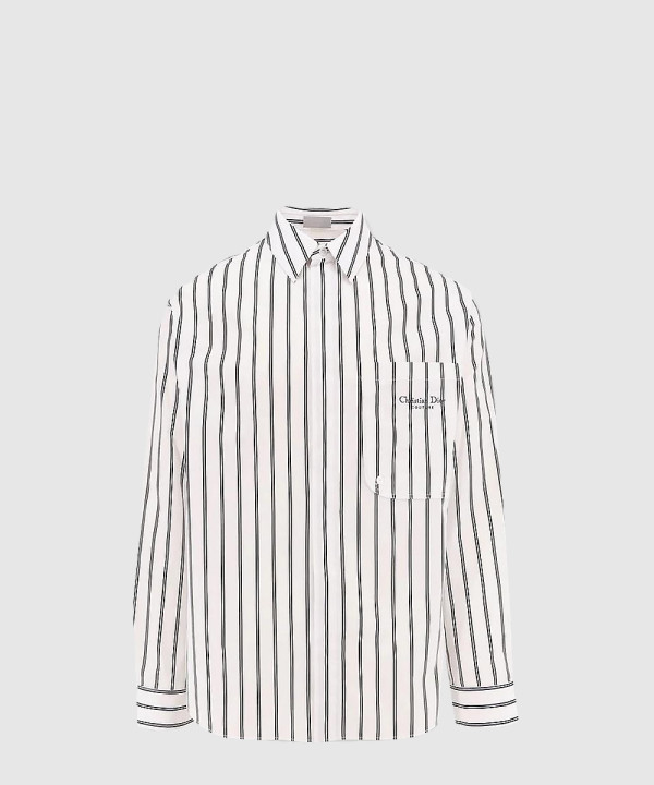 로고 디테일 스트라이프 코튼 셔츠