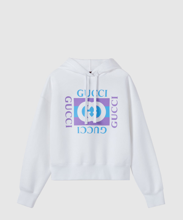 프린트 디테일의 코튼 후드 스웨트셔츠