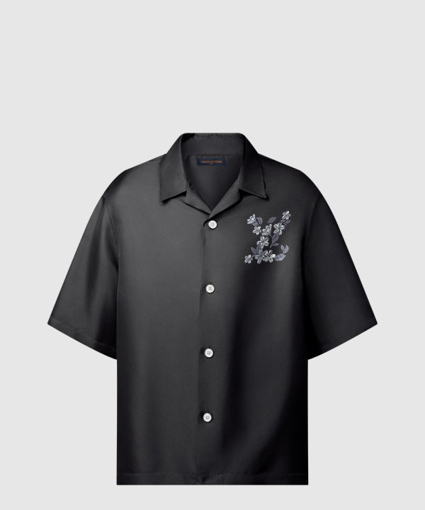 프린티드 시그니처 실크 셔츠