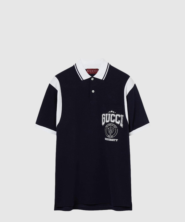 프린트가 있는 면 피케 폴로 셔츠