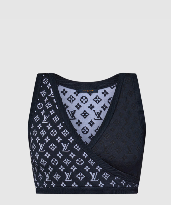 모노그램 자카드 니트 크롭 탑