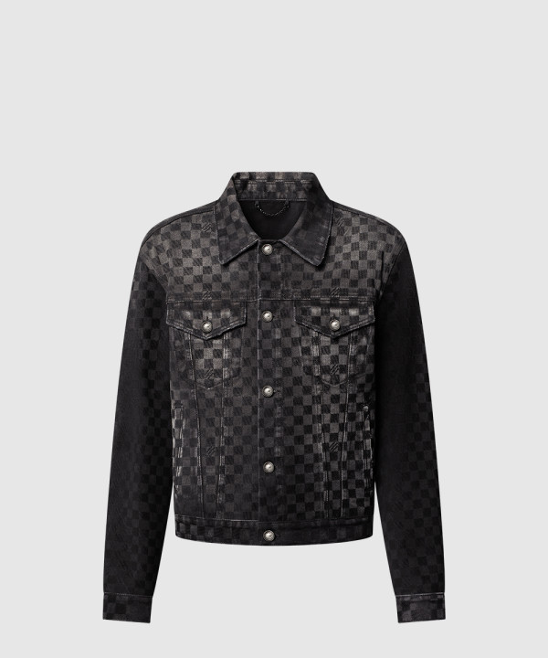 플록드 다미에 데님 트러커 재