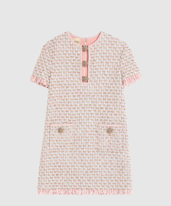 리본 엠브로이더리 트위드 미니 드레스