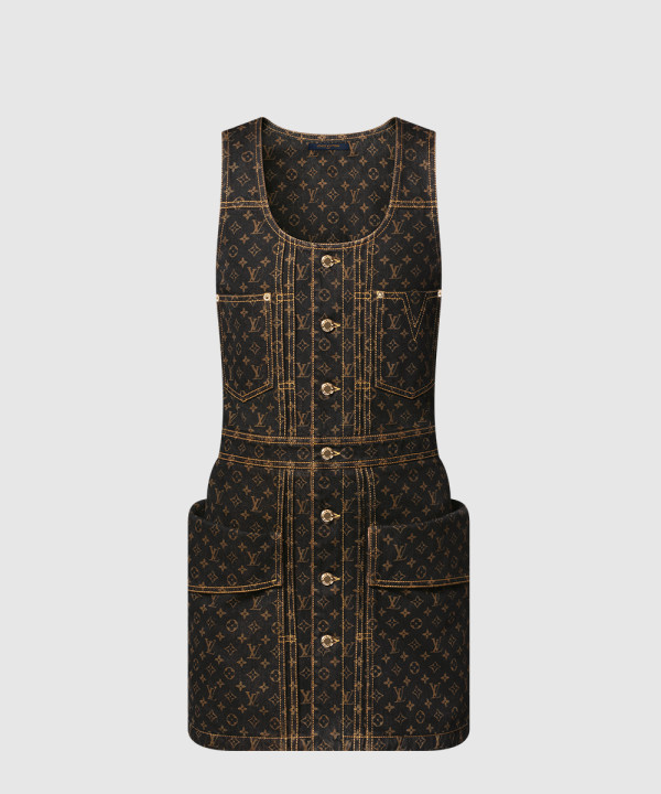 모노그램 데님 버튼 프론트 드레스