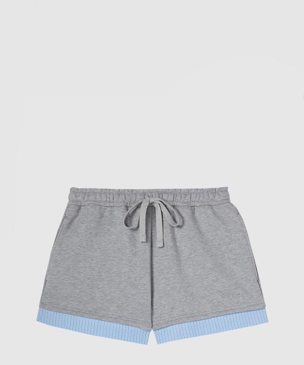 자수가 들어간 코튼 저지 반바지