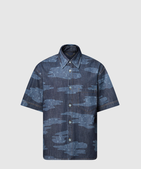 모노그램 쇼트 슬리브드 샴브레이 셔츠