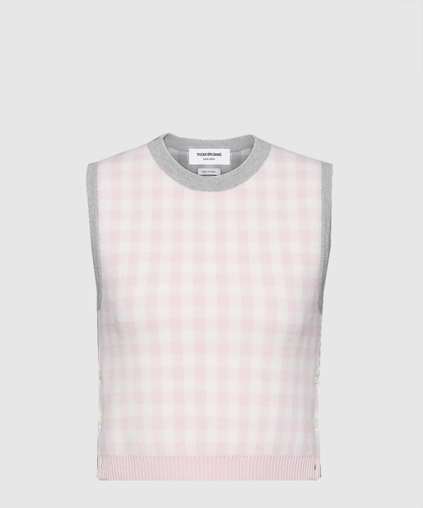 펀믹스 깅엄 체크 자카드 메리노 울 쉘 탑