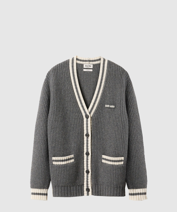 립 조직 니트 울 및 캐시미어 가디건