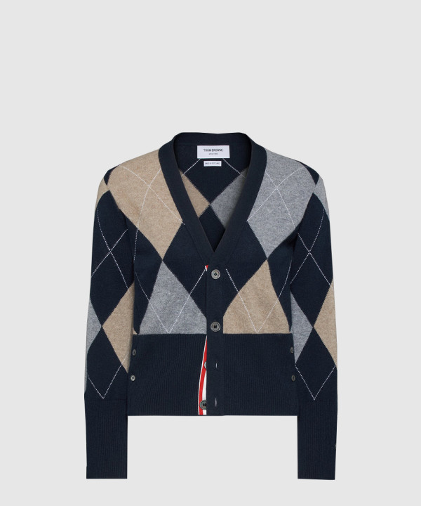 아가일 인타르시아 캐시미어 브이넥 카디건