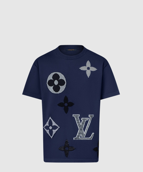 모노그램 쇼트 슬리브드 니티드 크루넥