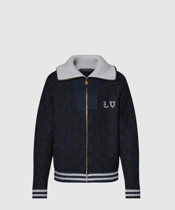 다미에 니트 블루종